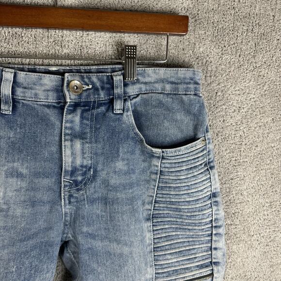 Southpole Jeans Mens 32x30 Acid Wash Skinny Moto Biker Ribbed Zip Distressed - Picture 3 of 16